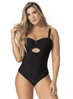ENTERO STRAPLESS CON POWERNET Y COPA FIJA EN TELA RIB NEGRO 1388