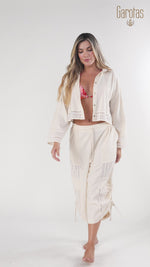 CAMISA MANGA LARGA EN LINO SEMILLA 8186