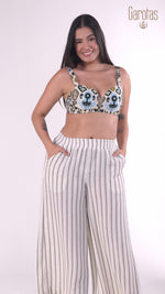 PANTALÓN BOLSILLOS CROCHET RAYAS CRUDO 8178