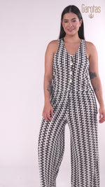 PANTALÓN EN CROCHET ZIGZAG NEGRO CON BOLSILLOS. 8200