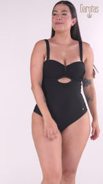ENTERO STRAPLESS CON POWERNET Y COPA FIJA EN TELA RIB NEGRO 1388