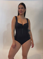 Vestido baño entero-copa-control abdomen-cremallera-negro 1380