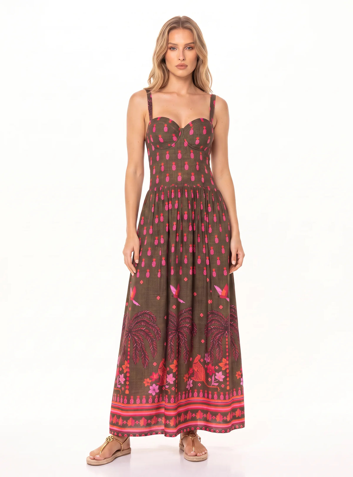 Vestido Largo con copa cenefa y resorte en tela viscosa 8072 Amazonico